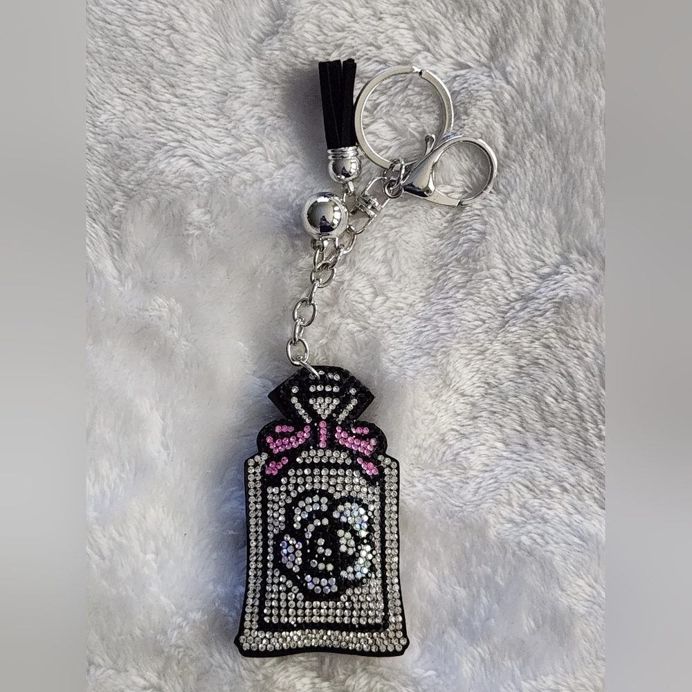 Rhinestone Perfume Bottle Keychain Bag Charm - Picture 1 of 3